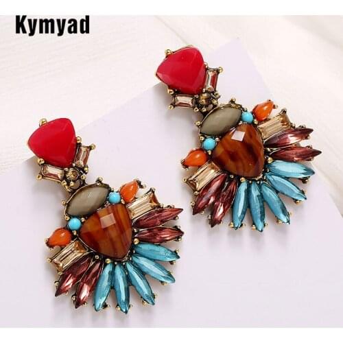 Kymyad Drop Earrings For Women Colorful Resin Stone Statement Earrings 2020 Crystal Pendant Earring Cute Earings Fashion Jewelry