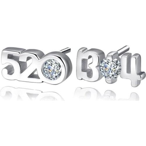 100% 925 sterling silver romantic 520-1314 Chinese love forever crystal ladiesstud earrings wholesale jewelry birthday gift