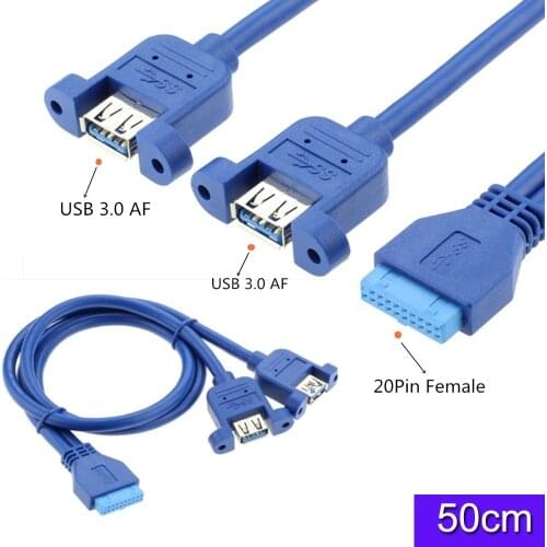 2 Port USB 3.0 Type A Female to 20 Pin Header Female Adapter Cable Cord 0.5m