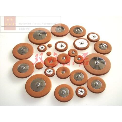 25pcs Tenor Bb Saxophone SAX Replacement Woodwind Brown Leather Pads
