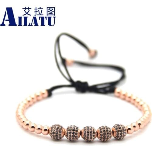 Ailatu 6mm Advanced Plated Copper Beads with Pave CZ Ball Braiding Bracelet Fashion Jewelry