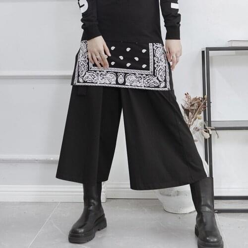 Spring and summer thin Wide Leg Pants Capris Black Loose elastic waist womens big size Street pat Yamamoto wind belt belt