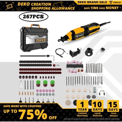 DEKO DKRT135ST1-S4 220V AC Electric Drill Variable Speed Mini Grinder Rotary Tool for Grinding/Cutting/Sanding/Wood Carving