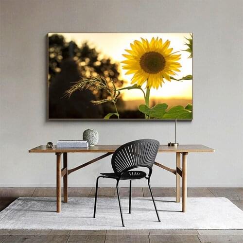 Beautiful Modern Decorative Painting Natural Scenery Beautiful Flowers Wall Art Canvas Print Sunflower Sunset Living Room Decor