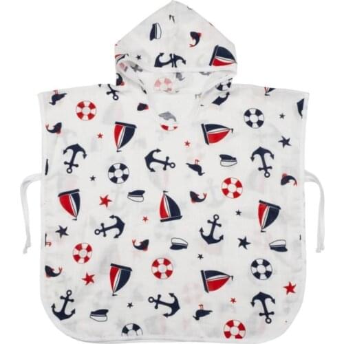Unisex Hooded Baby Müslin Sailor Panço Beach towel 2-6 age 100 Cotton Quick Dry High Water Absorbent Toxic Madde içermez