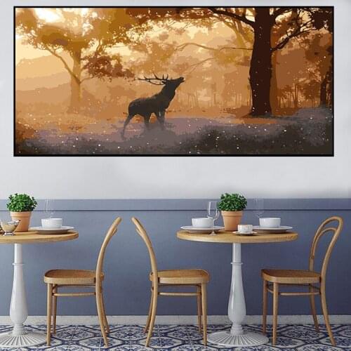 DIY Painting By Numbers Sunlight Forest Deer Large Size Landscape Modern Wall Art Picture Handpainted For Living Room 60x150cm