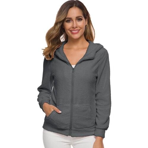 Women Plush Fashion Warm Coat Tops Fashion Zipper Autumn Long Sleeve Tops Blouse Hooded Coats For Fall Winter