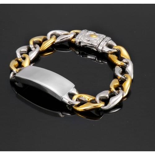 Jewels Store 11mm 14mm Rock Mens Sparkling Charm Bracelet Personality Stainless Steel Jewelry Vintage For Man JS28665-D