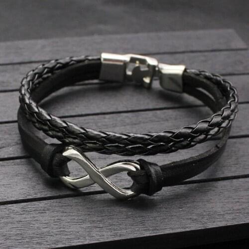 Europe Punk Men Bracelet Leather Bracelet Handmade Braided Infinity Charm Mulit Layer Rope Bracelets Bangle Gift Jewelry