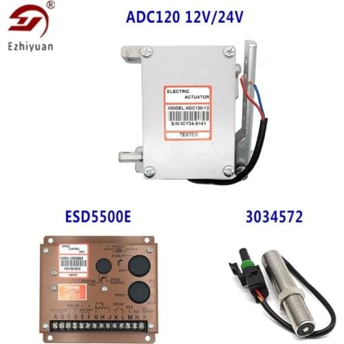 Ezhiyuan 1 Set Diesel Generator Actuator ADC120 12V/24V with ESD5500E Speed Controller and 3034572 Pickup Sensor