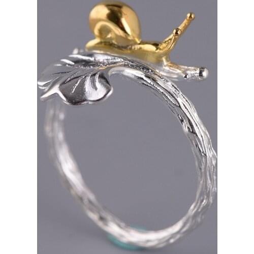 FNJ 925 Silver Ring Gold Color Snail Adjustable Size 100% Original Real S925 Solid Silver Rings for Women Jewelry Fine Leaf