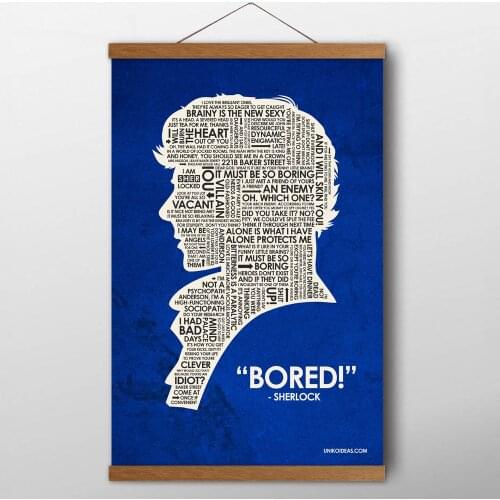 Sherlock Poster and Prints Figure Quote Wall Art Canvas Cloth Teak Wood Scrolls Paintings For Living Room Decor