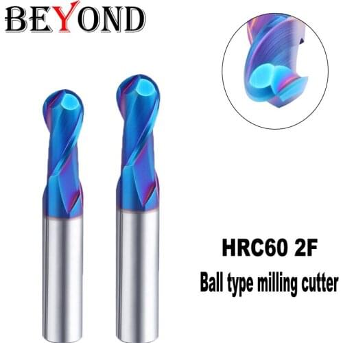 BEYOND Two Flutes Tungsten Steel Ball Milling Cutter Woodworking Tools Carbide CNC Machine Center HRC60 End Mill