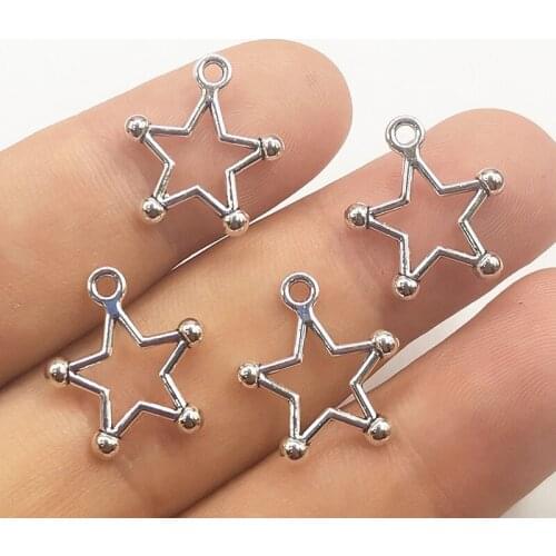 JINDINSP 20pcs 18*16mm Antique Silver Color Hollow Five-pointed star Charms Pendant For Jewelry Making DIY Jewelry Findings