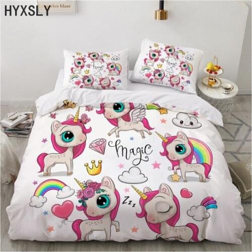 Colorful Rainbow Unicorn Printed Quilt Duvet Cover Bedding Set Cartoon Animal Pattern Queen King Twin Full Size Kid Home Textile