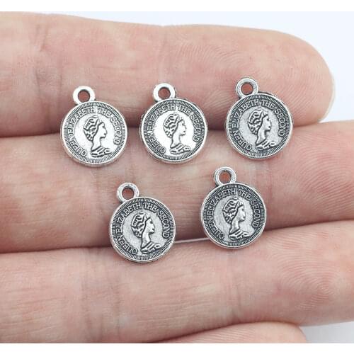40Pcs 13*16mm Antique Silver Plated Figure Round Charms Vintage Coin Necklace Bracelet Alloy Pendant For DIY Jewelry Handcraft