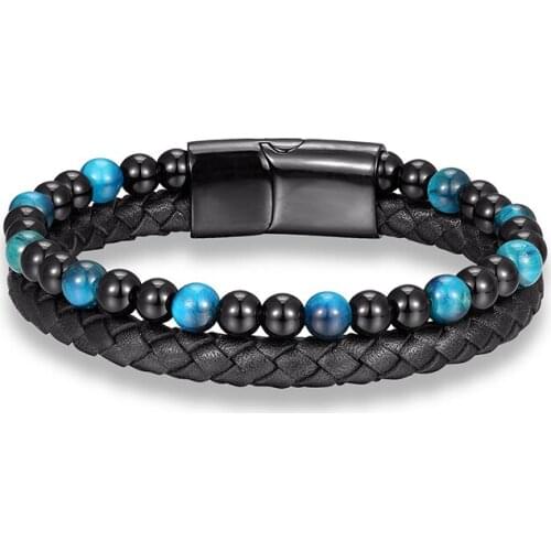 HI MAN New Design 6mm Tiger Eye Multilayer Leather Bracelet Men Natural Stone Magnetic Wristband Charm Jewelry Bangle Wholesale