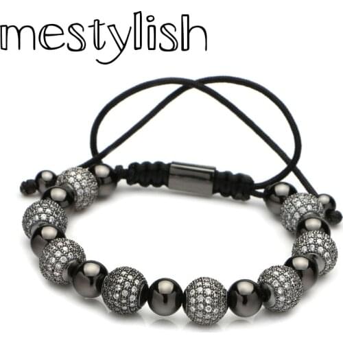 Mestylish Handmade Braided Bracelet Micro Pave Zircon Ball Beads Bracelet DIY Men Women Macrame Bracelet Jewelry Pulseira