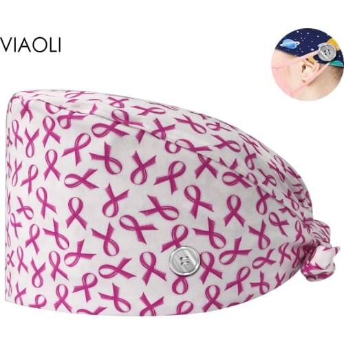 Fashion Print Scrub Cap Cotton Pet Dust-Proof Medical Cap Adjustable Laboratory Scrubs Cap Nurse Bandage Men Women Surgical Hat