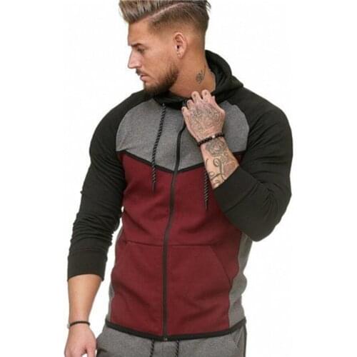 Mens Colorblock Fitness Sports Hoodie Mens Hoodie with Hood Sweatshirts Men Fleece Streetwear Warm Tracksuit Man hoody Coats