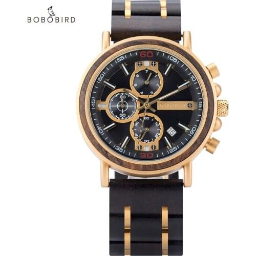 Men Watches BOBOBIRD Luminous Hand Wood Wrist Watch Chronograph relogio masculino With Wooden Box reloj hombre V-S18