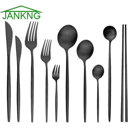 6Pcs Black Matte Cutlery Set Stainless Steel Dinnerware Set Knife Fork Spoon Dinner Set Kitchen Flatware Dessert Tableware Set