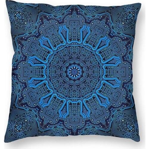 Vibrant Circuitry Mandala Squared Square Throw Pillow Cover Home Decor Double-sided Print Buddhism Flower Cushion Cover for Sofa