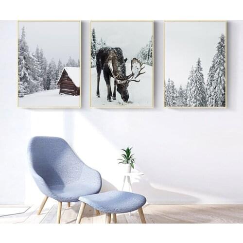 Elk and Pine Nuts Canvas Painting Winter Christmas Gifts Nordic Art Posters and Painting Prints Home Decoration Merry Christmas