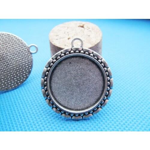 20pcs 33mmx37.50mm Antique Silver tone Flower Border Base Setting Tray Bezel Pendant Charm/Finding,fit 25mm Round Cabochon/Cameo
