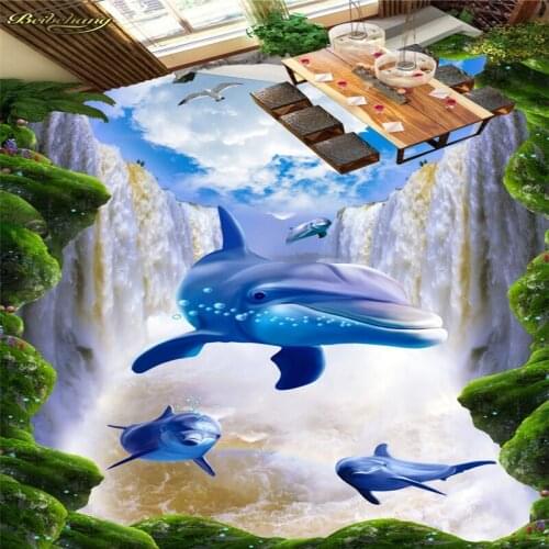 Beibehang Custom Photo Wallpaper Floor Painting 3D Waterfall Ocean Bathroom Walkway 3D Floor papel de parede