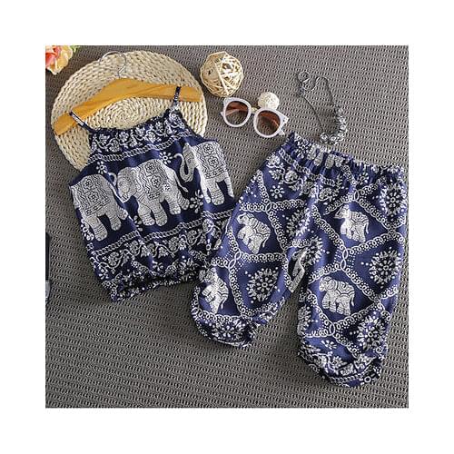 Casual Baby Kids Girls Elephant Printed Vest and Pants Summer Clothes 2PCS Set Suit Outfits