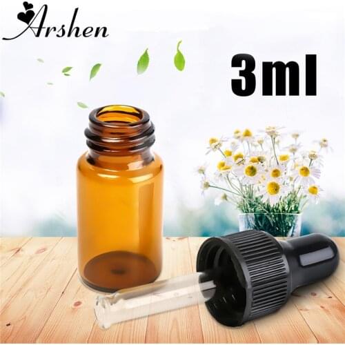 Arshen 3ml Essential Oil Dropper Drop Aromatherapy Perfume Empty Dispenser Bottles Amber Glass Liquid Reagent Pipette Bottle