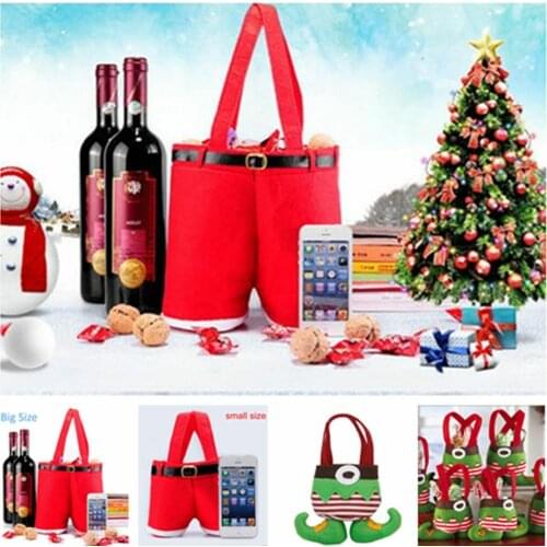 Christmas Santa Pants Candy Bags Wine Stocking Bottle Gift Flannelette Handbag Xmas Decoration New Year Party Hanging Pendant