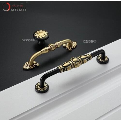 Door Wardrobe Handles Vintage Copper Black Flower Cabinet Cupboard Hardware Kitchen Drawer Pulls Brass Toolbox Knob