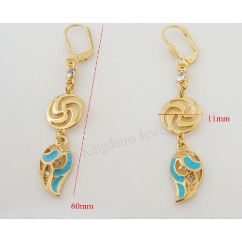 MIN ORDER 10$ CAN MIX DESIGN /NEW - YELLOW GOLD GP EP OVERLAY FILL BRASS CZ STONES DANGLE TALL 2.36" EARRING/GREAT GIFT