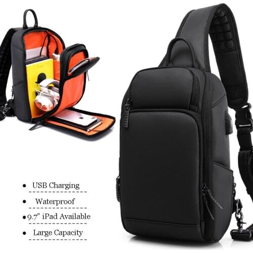 JCHENSJ Large Capacity Mens Shoulder Bag Waterproof Headphone Hole Male Chest Bag Travel School Handbags For Men