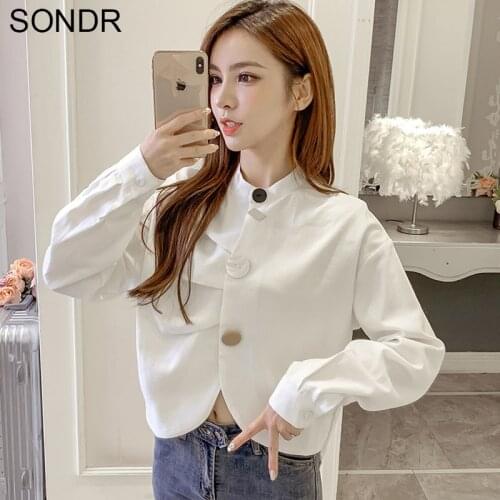 Ins Loose Solid Color Shirt WomenS Shirts Vintage Female Korean Harajuku Ulzzang Japanese Kawaii Ladies Sweet Cute blouse Tops