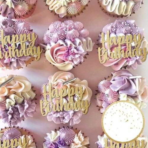 Happy Birthday cupcake toppers, mum sister cake topper personalised glitter topper flower topper decor any words