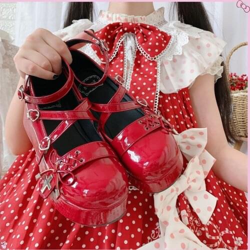 Gothic Lolita Shoes Harajuku High Heel Platform Original Dark Loli Punk Jk Uniform Flats Thick Bootom Lolita Vinatge Women Shoes