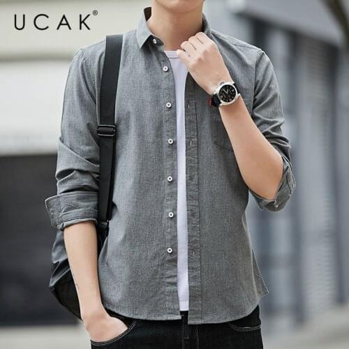 UCAK Brand Streetwear Style Shirts Mens Clothing Long Sleeve Pure Cotton Shirt Homme Autumn Spring Solid Color Clothes U6091