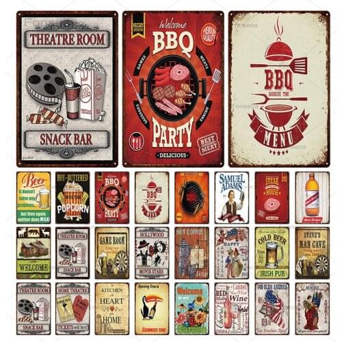 Beer BBQ Pub Bar Decoration Drinks Tin Signs Metal Plaque Wine Whiskey Painting Poster Vintage Home Kitchen Wall Decor 20x30cm