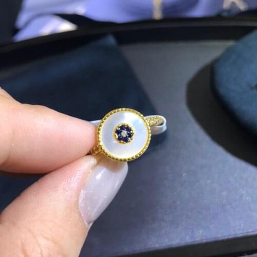 UMGODLY High Quality Fahsion Ring Yellow Gold Color Lucky Eye Ring with Mother of Pearl Blue Zircon Stones Women Brand Jewelry