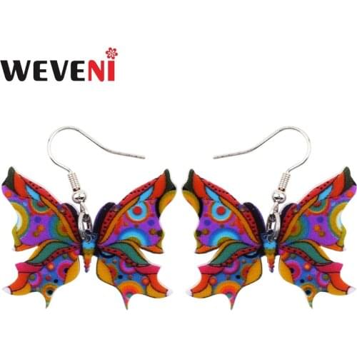 WEVENI Fashion Big Long News Acrylic Drop Dangle Insect Butterfly Earrings Colorful Style Fashion Jewelry For Girl Women Gift