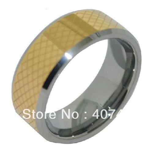 YGK Tungsten Ring 8mm Width Gold Color With Laser Grid for Man and Woman Wedding