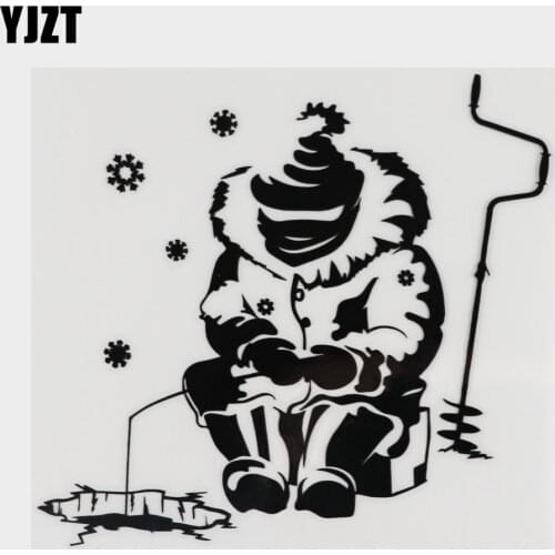 YJZT 14.2CMX13.9CM Ocean Fish Hobby Winter Fishing Vinyl Car Sticker Black/Silver 8A-0956