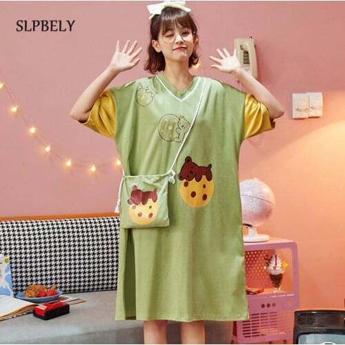 SLPBELY Women Summer Night Dress Nightgown Lovely Cartoon Sleepwear Cute Homewear Nightskrit Nightwear Pyjamas Home Clothing New