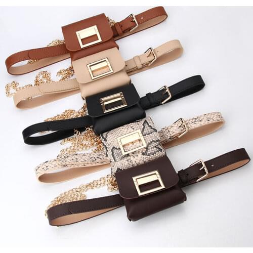 Womens Belt Waist Bag Chain Small Bag Belts for Women Punk Silver Pin Buckle Strap Belt Shoulder Bag Phone Pouch Waist Bags