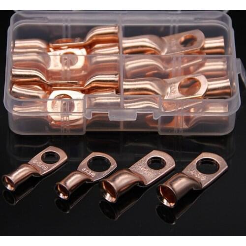 30Pcs Assortment 4/8 AWG Bare Copper Lug Ring Wire Connectors Closed Ends Bare Cable Splice Crimp Terminals Box Kit 4AWG