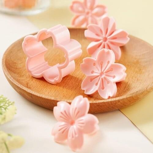 5pcs/set Sakura Cookie Mold Stamp Biscuit Mold Cutter Pink Cherry Blossom Mold DIY Floral Mold Fondant Baking Tools