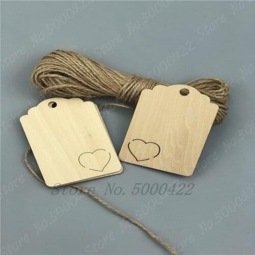 50pcs Rectangular Heart Wood Card Hanging Wooden Tags Christmas Ornaments Christmas for Home Xmas Tree Decor Birthday Card